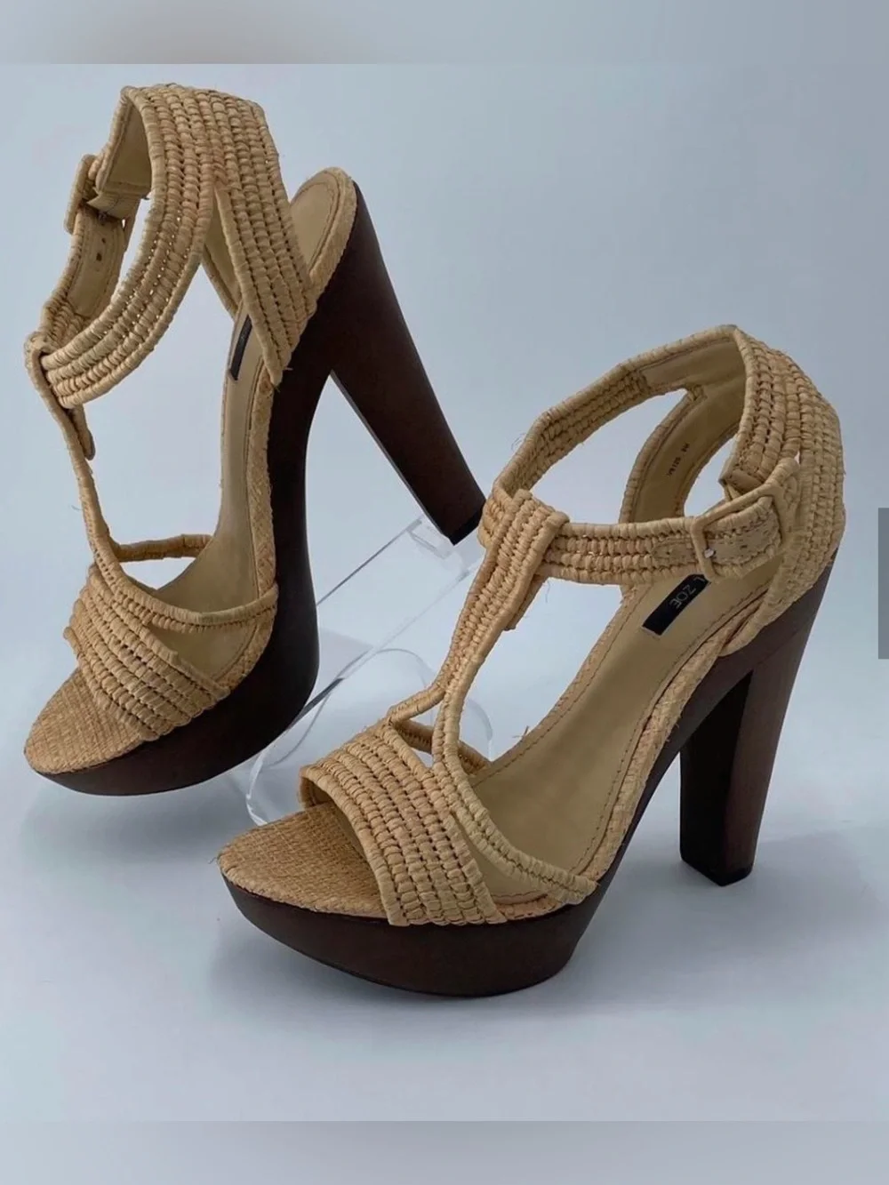 Rachel Zoe Tan Raffia T-Strap Platform Sandals